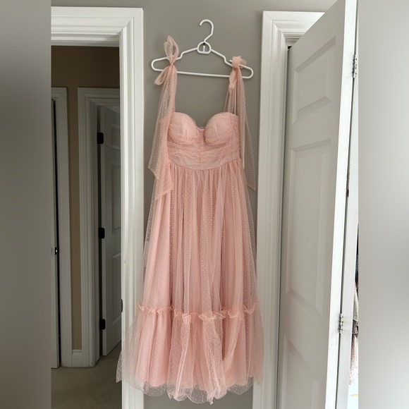 Mable Pink Tulle Polka Dot Tie-Strap Midi Dress, Size: Medium, NWOT - Picture 2 of 10
